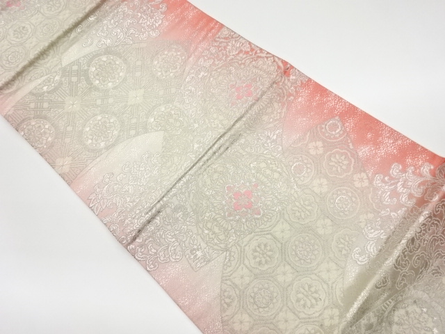 リサイクル　地紙に華紋・花唐草模様織出し袋帯